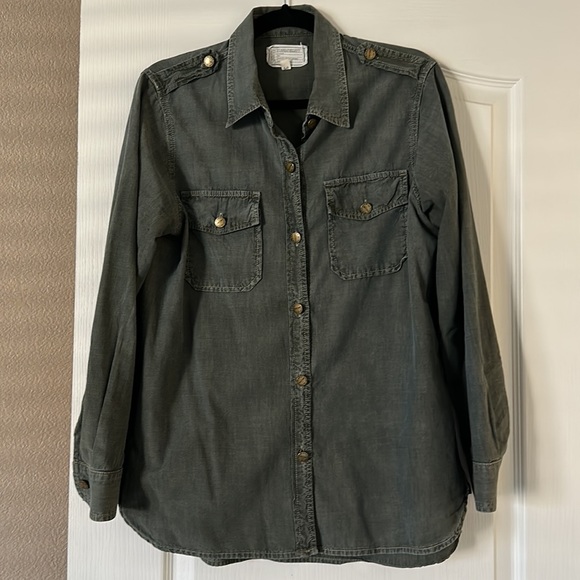 Current/Elliott The Perfect Shirt in Army Green 3 Large - Picture 2 of 9